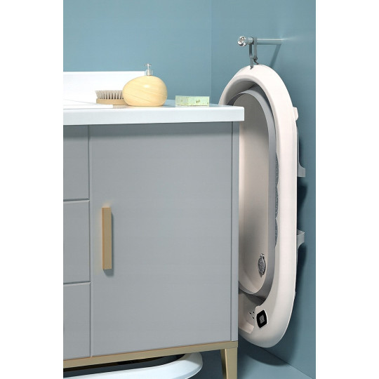 Cadă pentru bebeluși cu suport, saltea și jucărie, gri