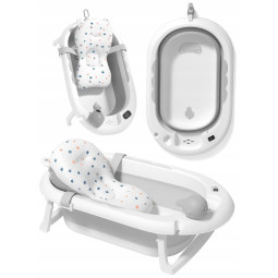 Cadă pentru bebeluși cu suport, saltea și jucărie, gri