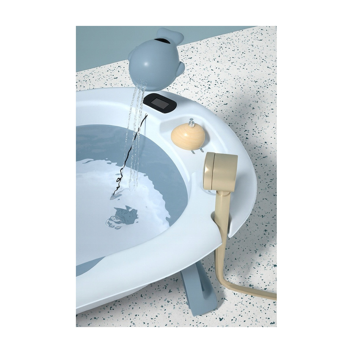 Cădiță VAIANA cu suport, termometru și jucărie, culoare albastră