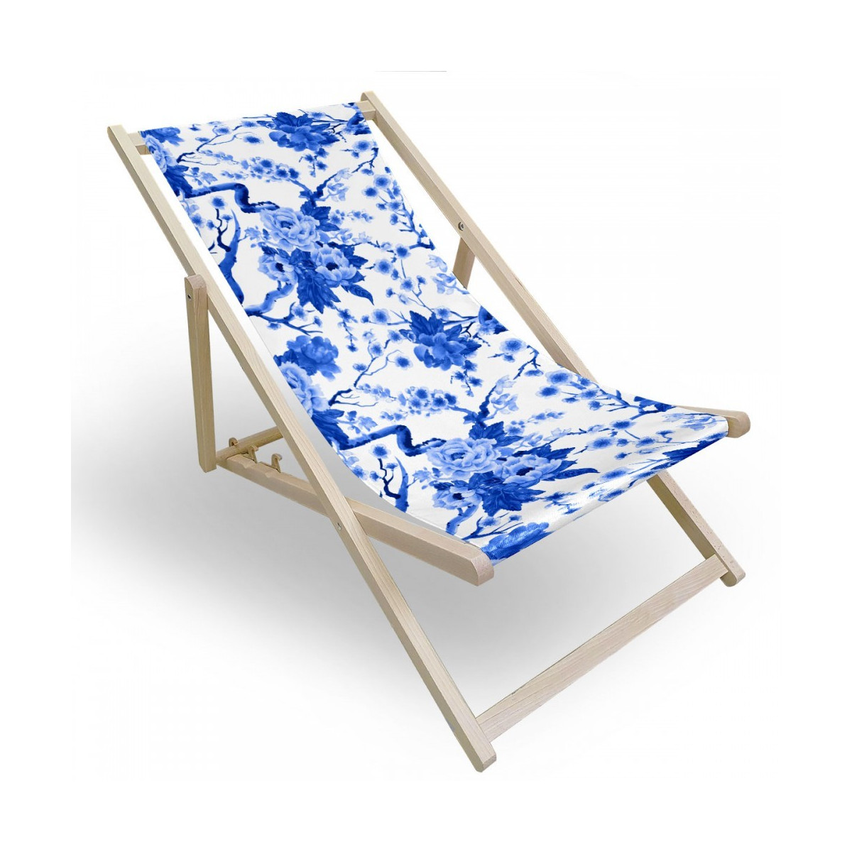 Șezlong de grădină din lemn cu flori albastre