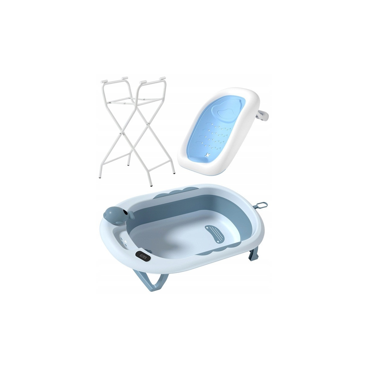 Vanița Vaiana cu saltea de baie, suport, termometru și jucărie de culoare albastră
