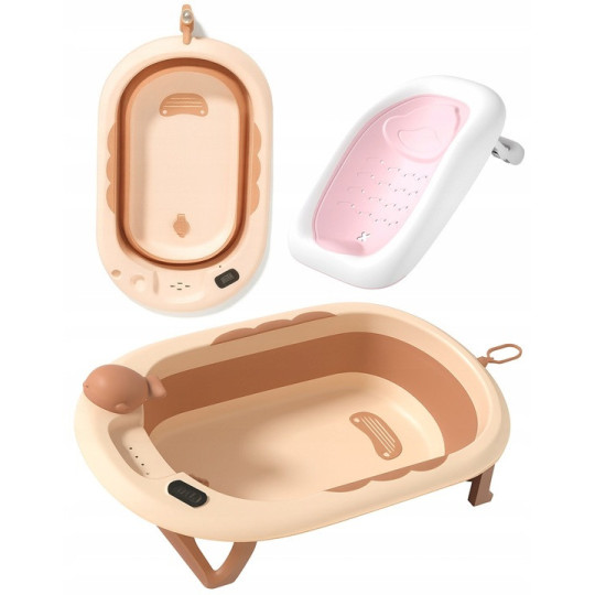 Baia Vaiana cu suport, termometru și jucărie de culoare roz pal.