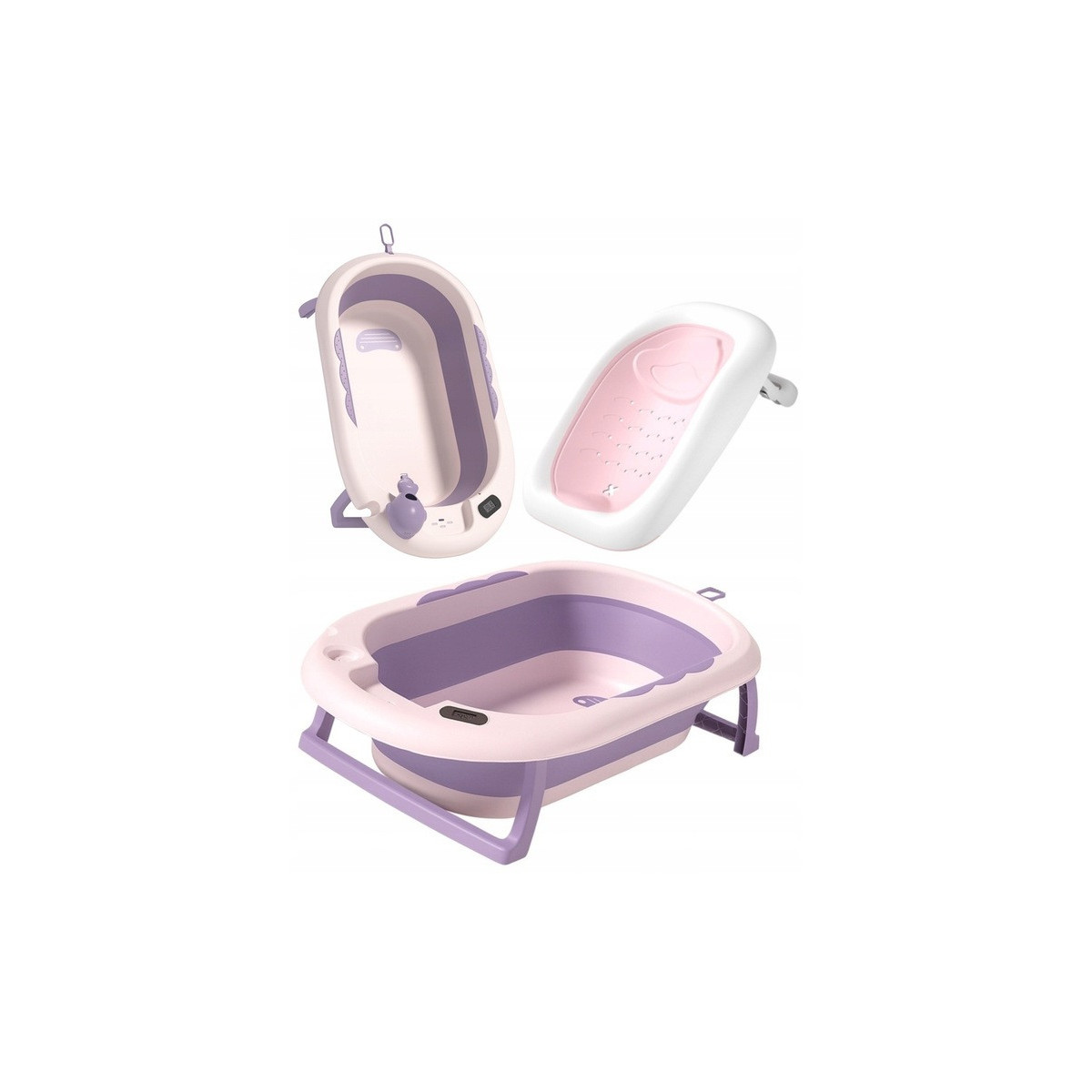 Cadă pentru baie Vaiana cu suport, șezlong și jucărie de culoare violetă