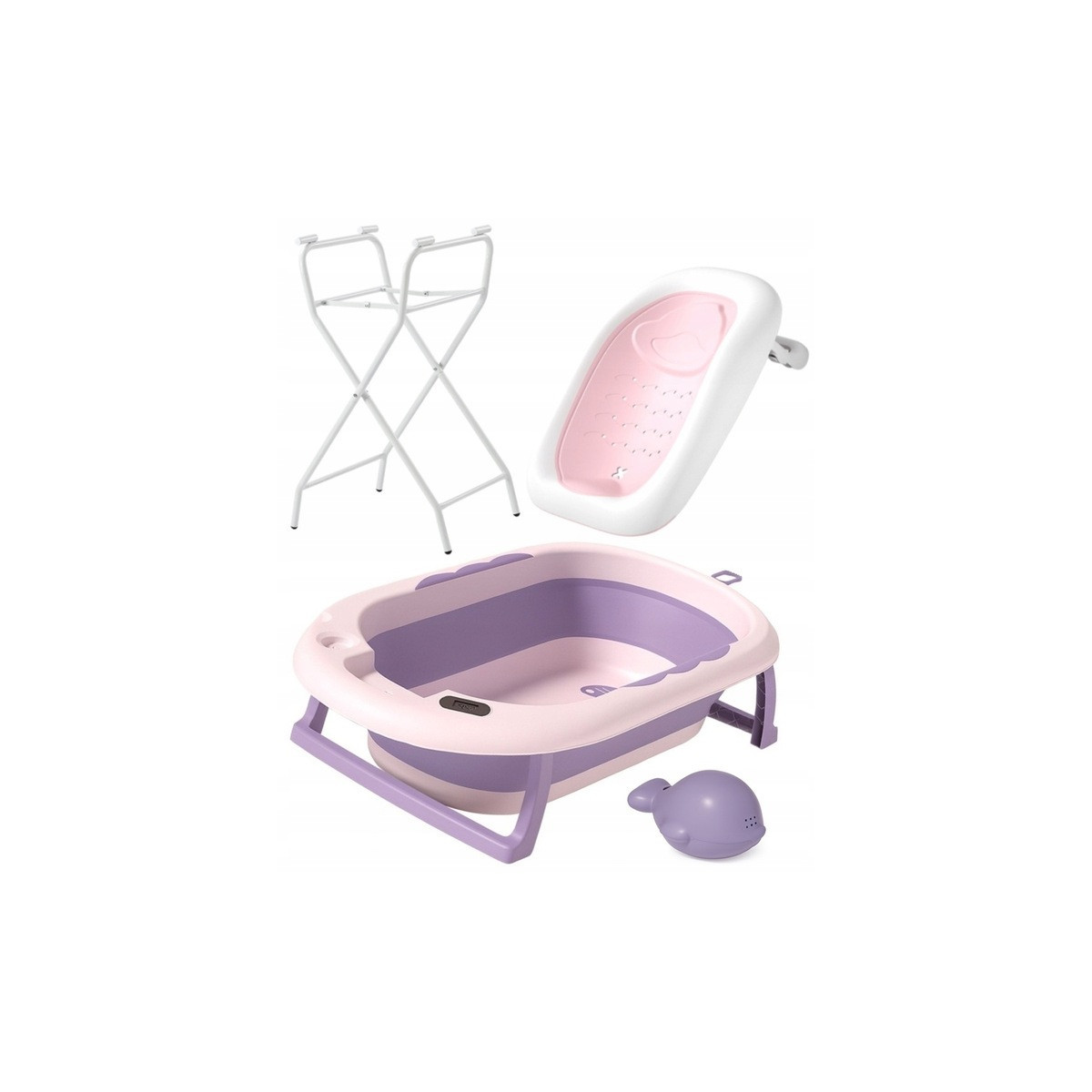 Cadă pentru baie Vaiana cu suport, șezlong și jucărie de culoare violetă