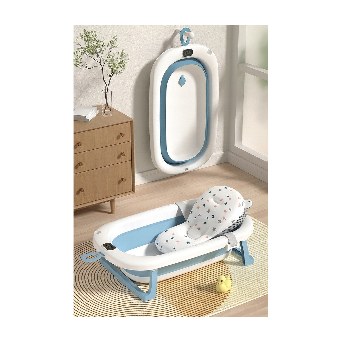 Vanița albastră OLAF cu pernă, suport și termometru, albastră