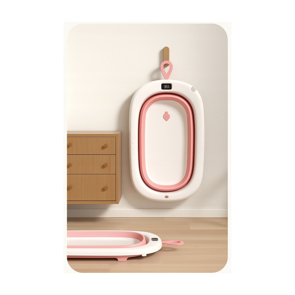 Vaniță de baie OLAF cu pernă și termometru, de culoare roz