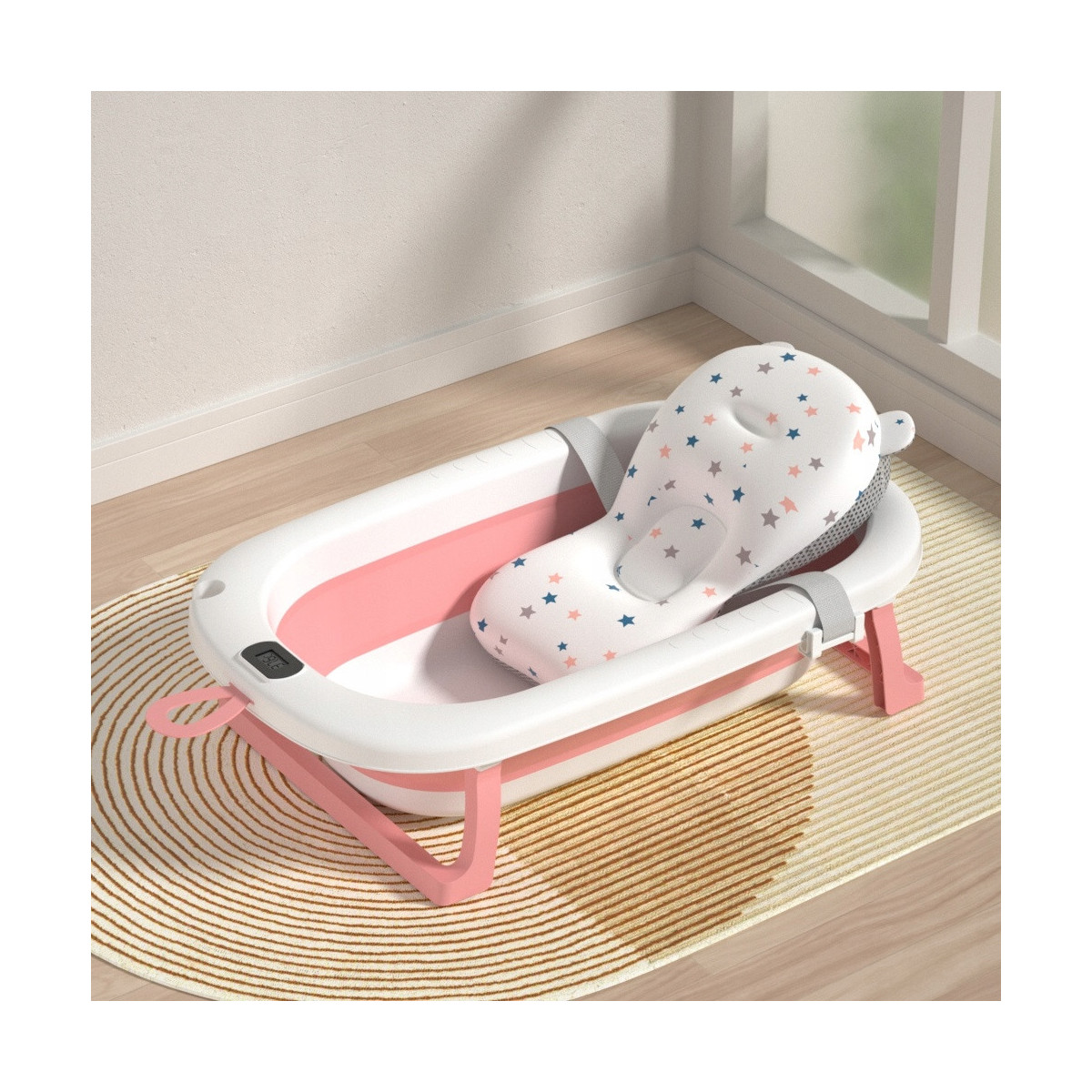 Vaniță de baie OLAF cu pernă și termometru, de culoare roz