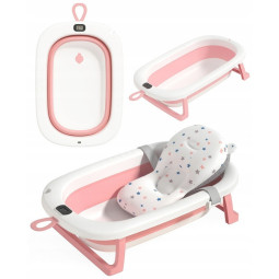 Cadă OLAF cu pernă, suport și termometru în culoarea roz