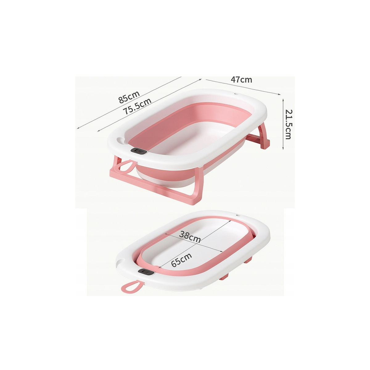 Cadă OLAF cu pernă, suport și termometru în culoarea roz