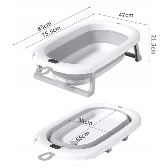 Cada de baie gri OLAF pentru bebeluși cu perna și termometru