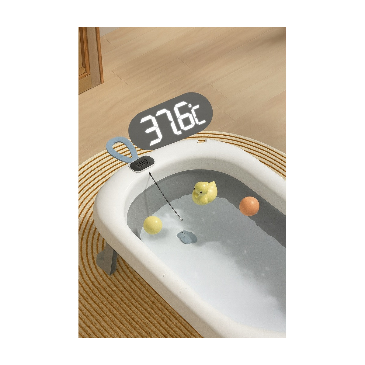 Cada de baie gri OLAF pentru bebeluși cu perna și termometru