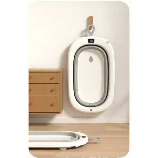 Cada de baie gri OLAF pentru bebeluși cu perna și termometru