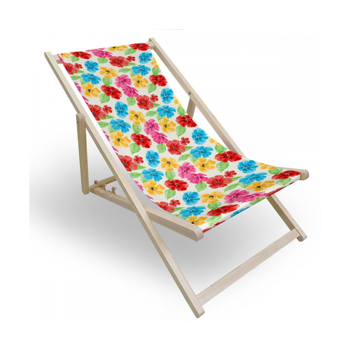 Lehátko colorat din lemn pentru plajă cu flori