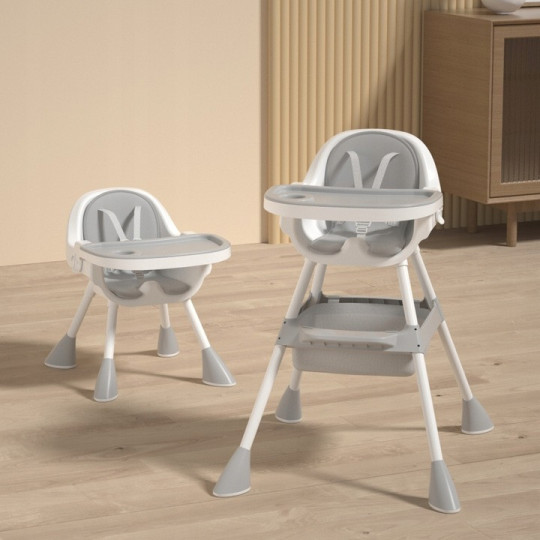 Scaun de dining pliabil 4 în 1 pentru copii cu tavă de culoare gri și CADOU