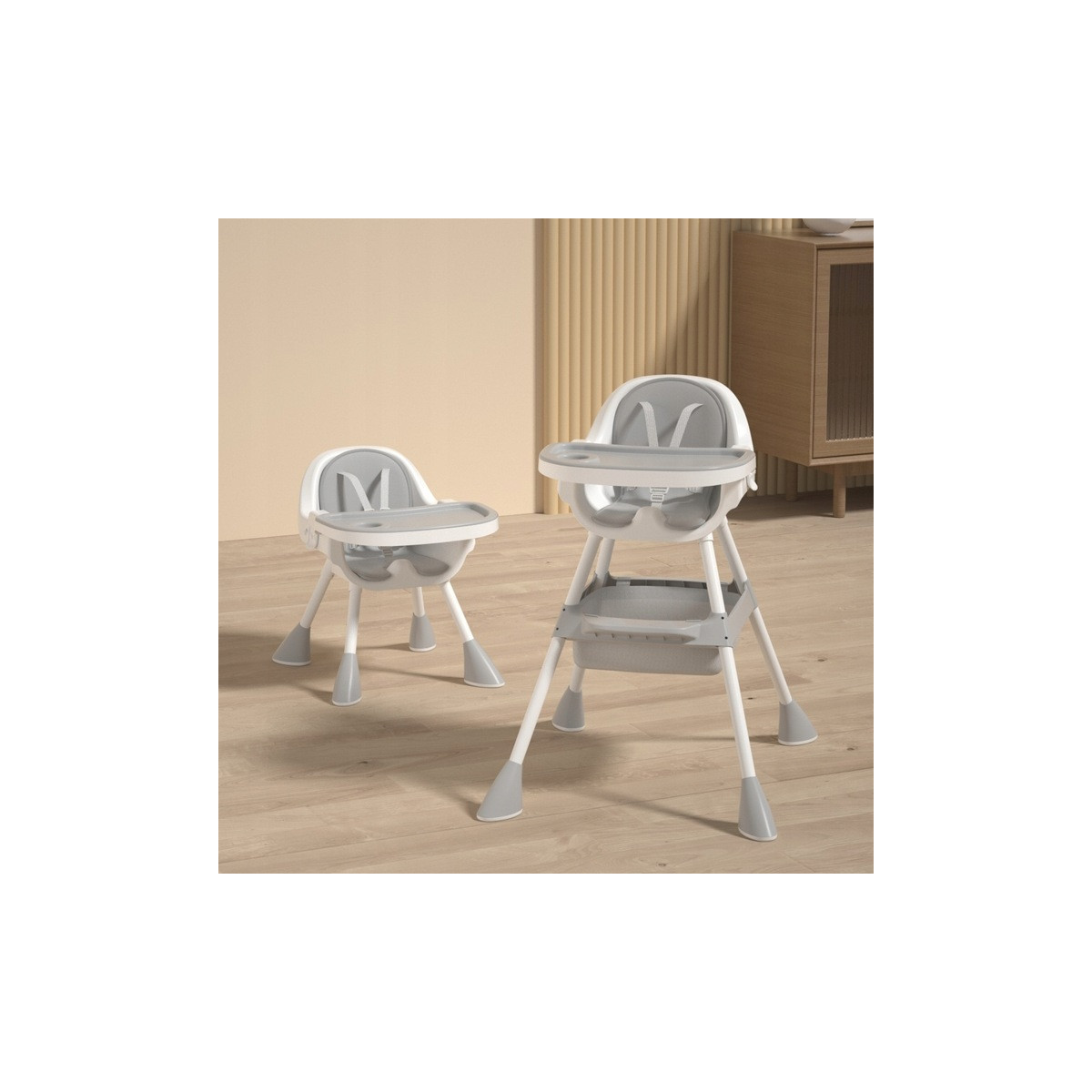 Scaun de dining pliabil 4 în 1 pentru copii cu tavă de culoare gri și CADOU