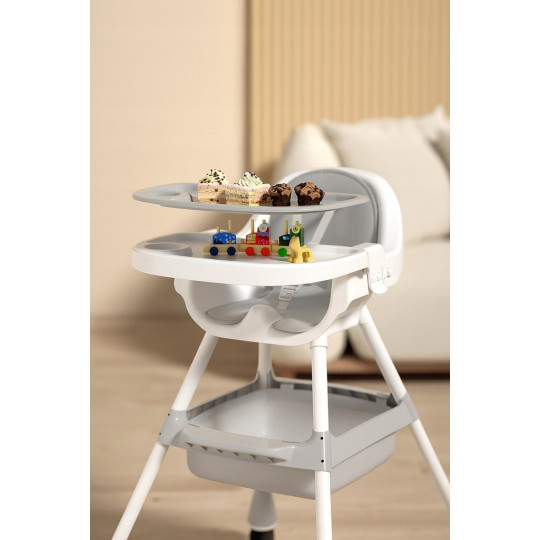 Scaun de dining pliabil 4 în 1 pentru copii cu tavă de culoare gri și CADOU