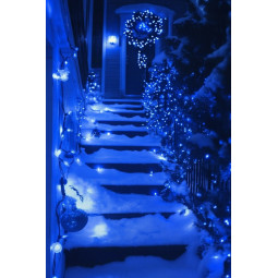 Vânțoare LED de Crăciun 100 LED - albastre, externe cu efect FLASH