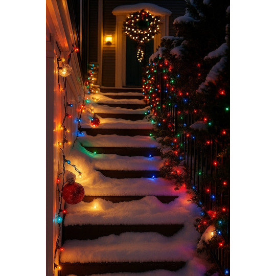 O iluminare exterioară de Crăciun cu LED-uri colorate, 200 LED