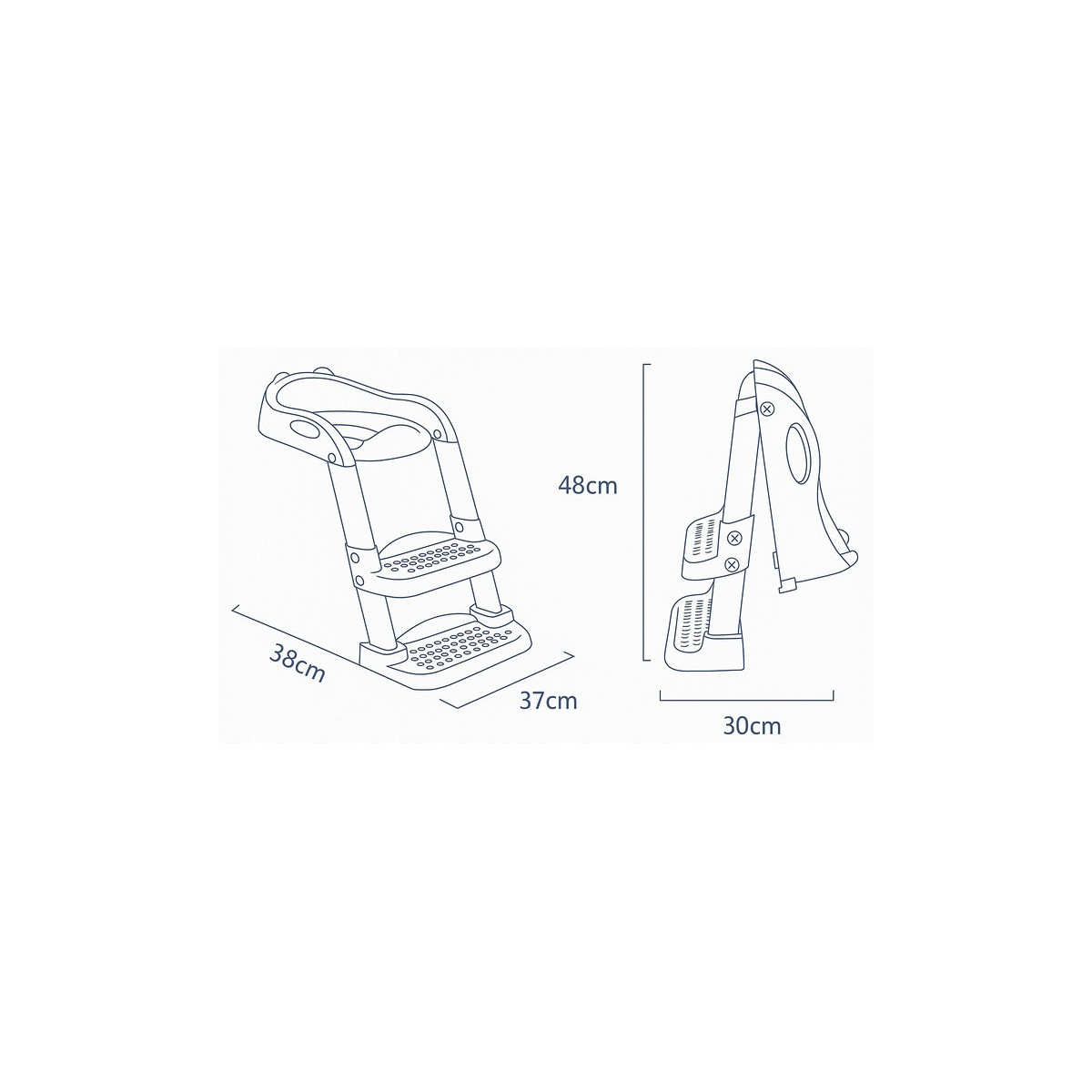 Scaune pliabile și ajustabile pentru copii cu reduceri, de culoare albastră.