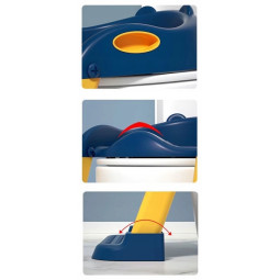 Scaune pliabile și ajustabile pentru copii cu reduceri, de culoare albastră.