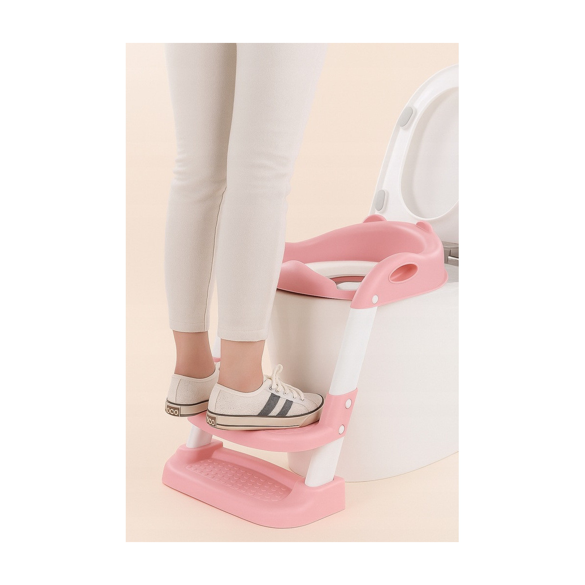Scărițe pentru copii roz, ajustabile și pliabile, cu reducție pentru WC.