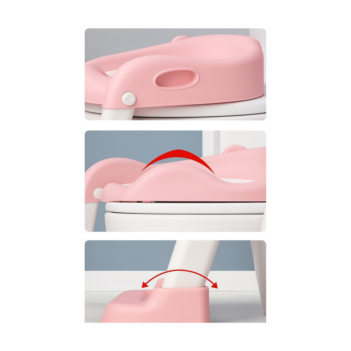 Scărițe pentru copii roz, ajustabile și pliabile, cu reducție pentru WC.