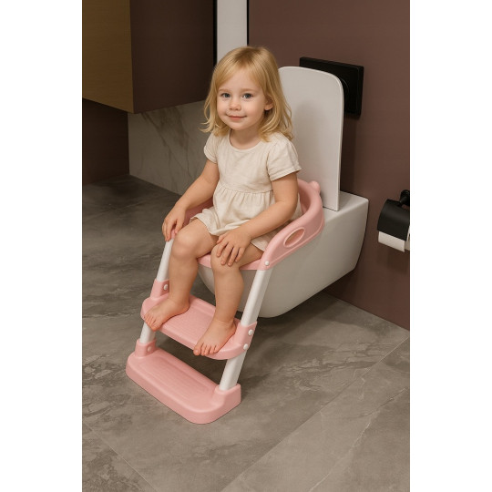 Scărițe pentru copii roz, ajustabile și pliabile, cu reducție pentru WC.