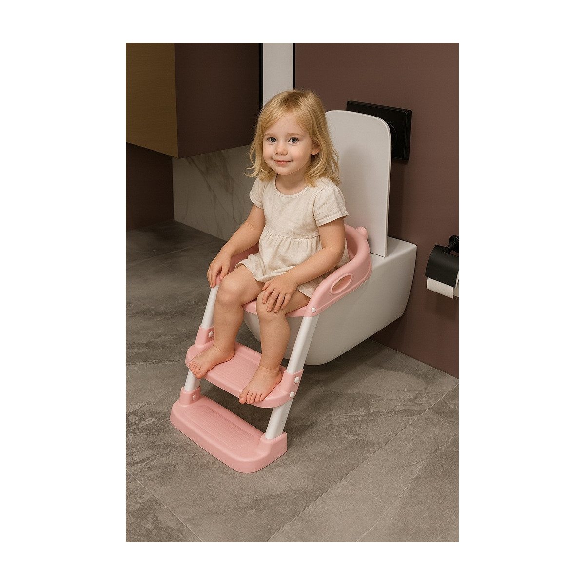 Scărițe pentru copii roz, ajustabile și pliabile, cu reducție pentru WC.