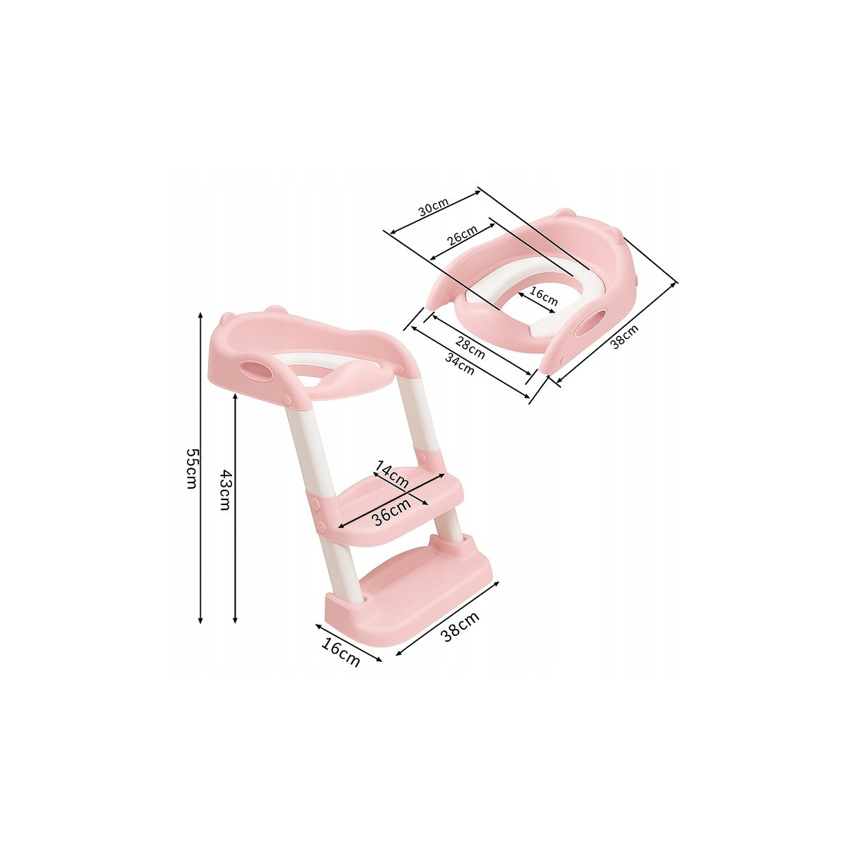 Scărițe pentru copii roz, ajustabile și pliabile, cu reducție pentru WC.