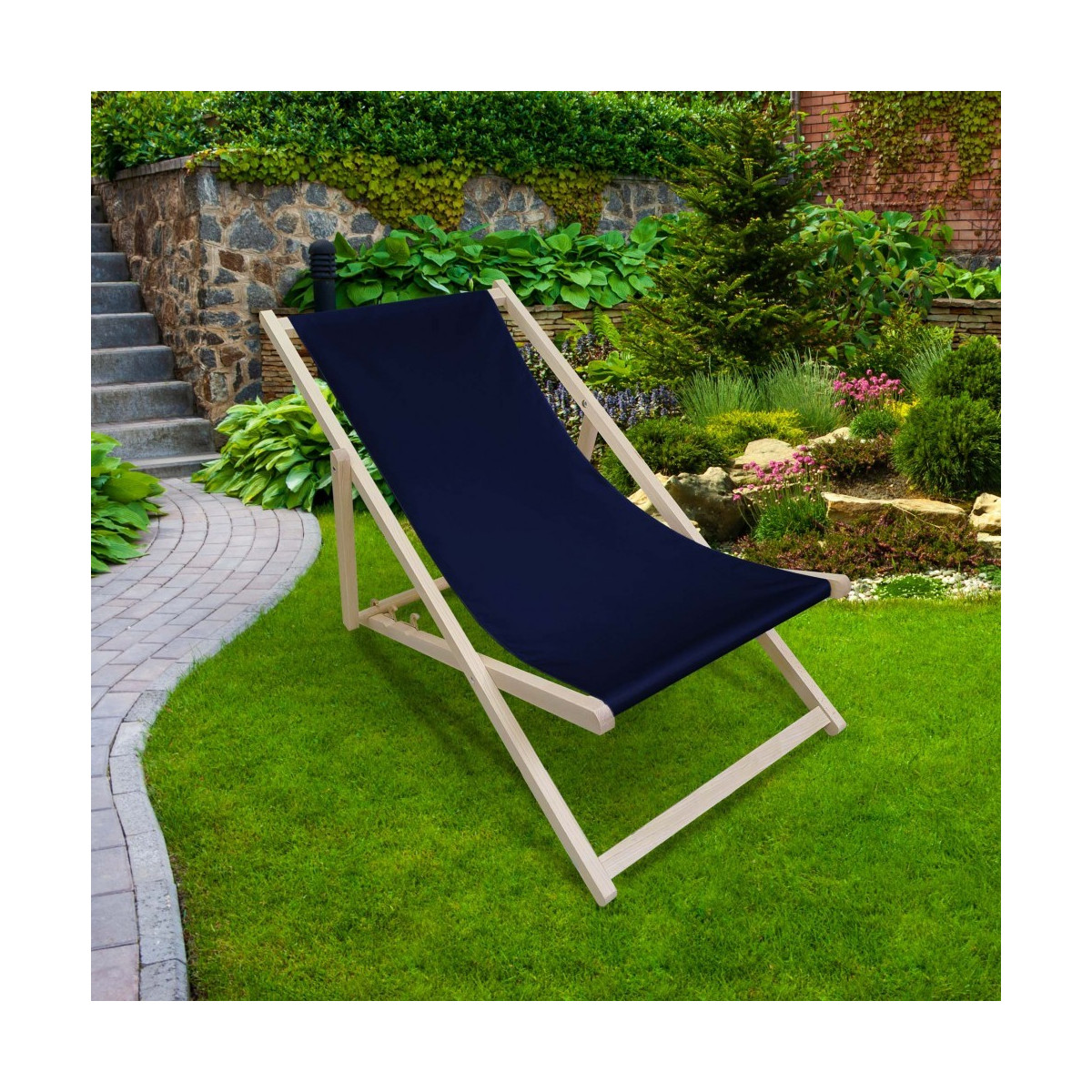 Plajă cu șezlong albastru