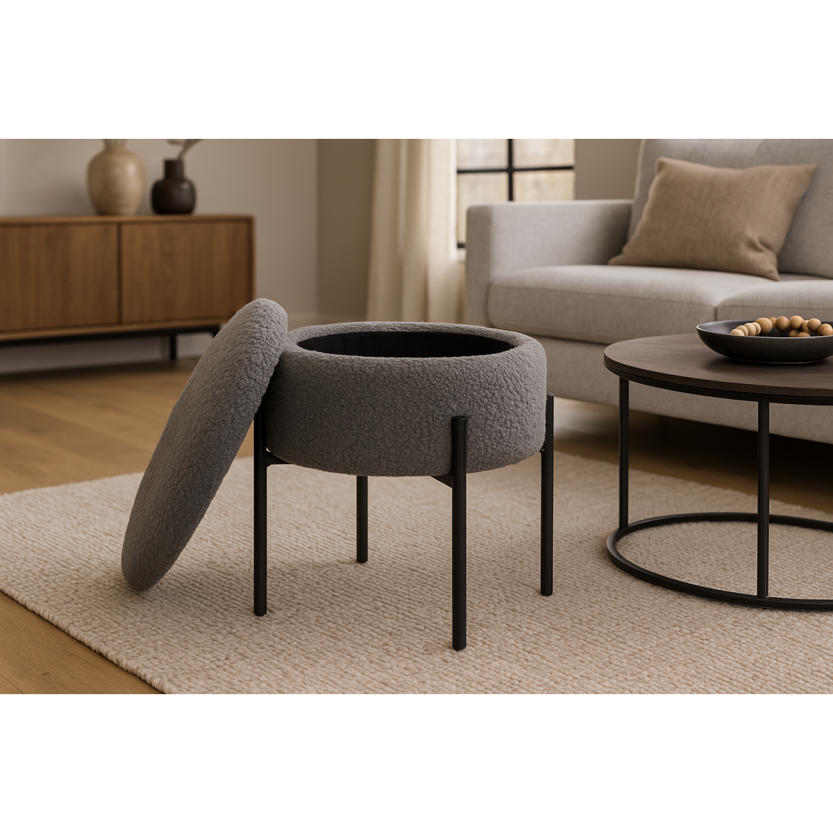 Taburetă cu spațiu de depozitare, gri