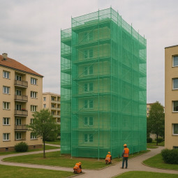 O rețea de protecție pentru schele, de culoare verde, 3,07 × 10 m