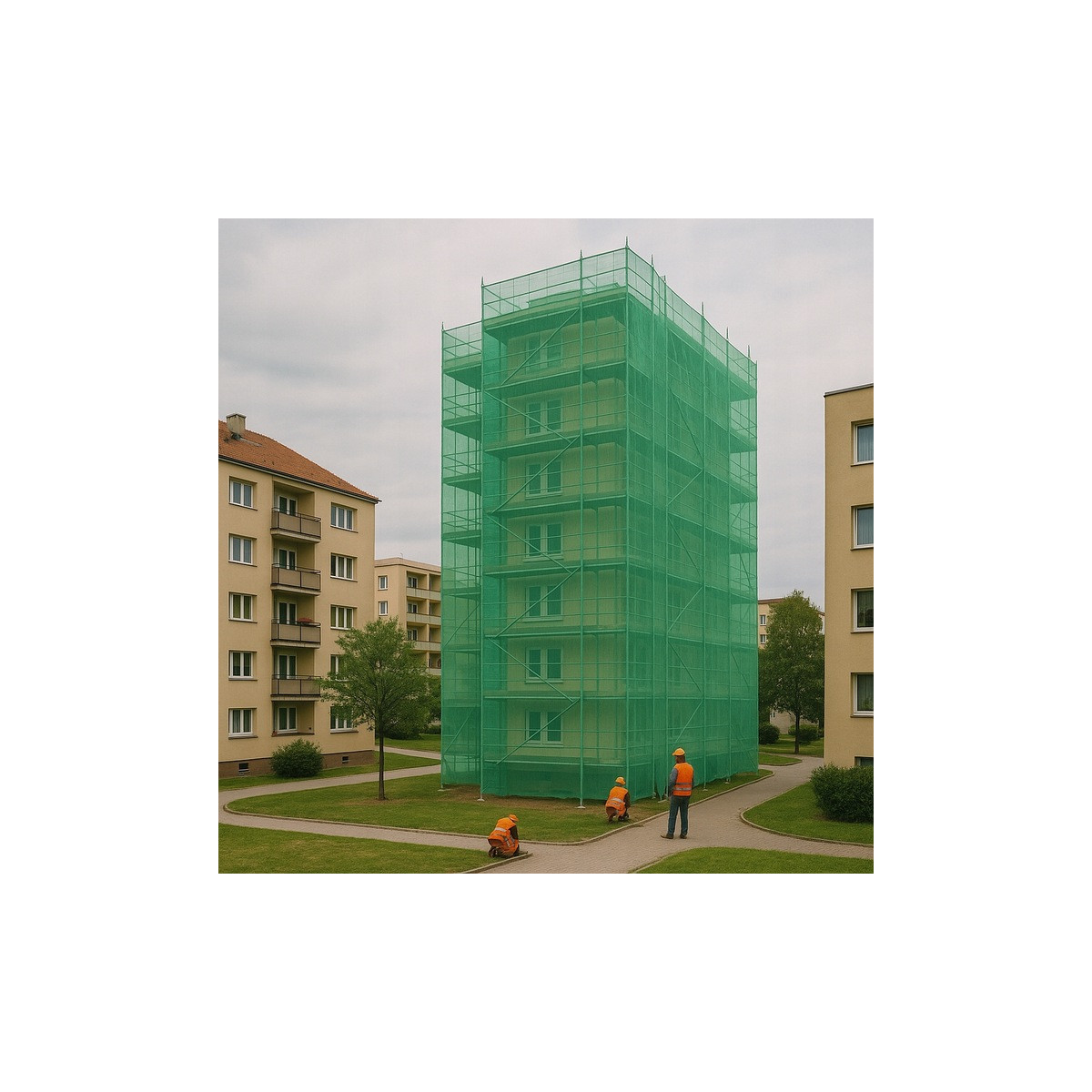 O rețea de protecție pentru schele, de culoare verde, 3,07 × 10 m