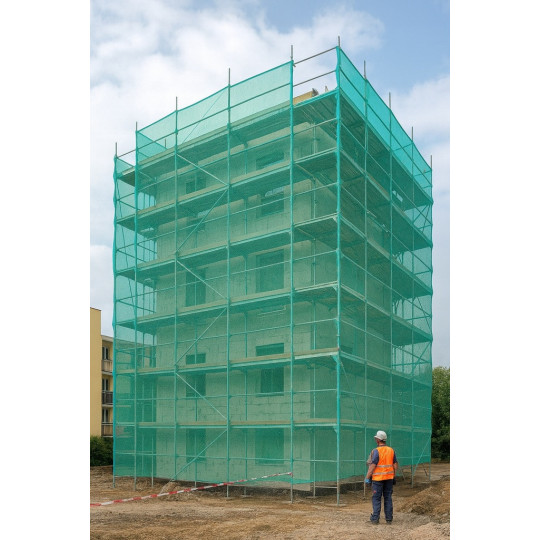 O rețea de protecție pentru schele, de culoare verde, 3,07 × 10 m