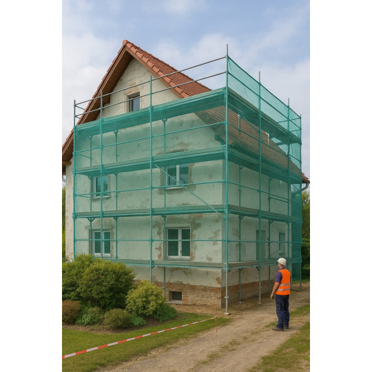O rețea de protecție pentru schele, de culoare verde, 3,07 × 10 m