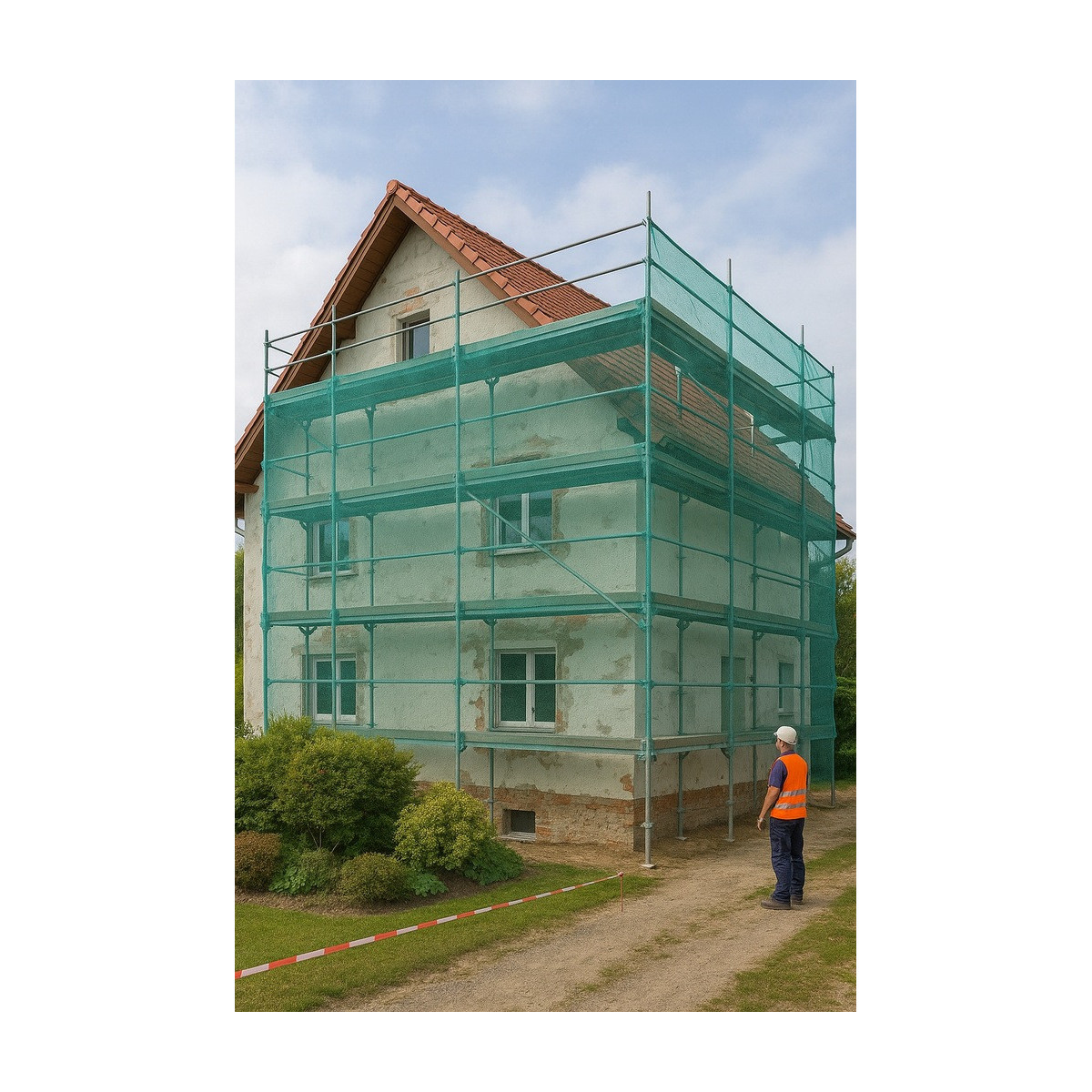 O rețea de protecție pentru schele, de culoare verde, 3,07 × 10 m