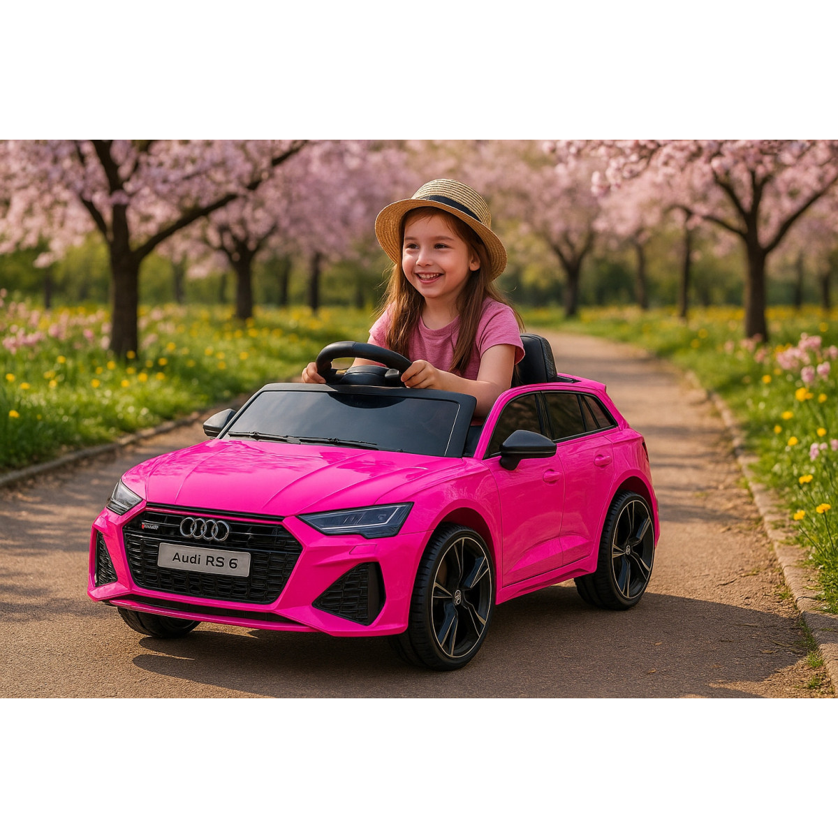 Luxusul mașinu electrică Audi RS6 în culoarea roz.