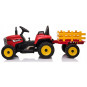 Tractor cu acumulator de culoare roșie cu remorcă