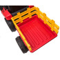 Tractor cu acumulator de culoare roșie cu remorcă