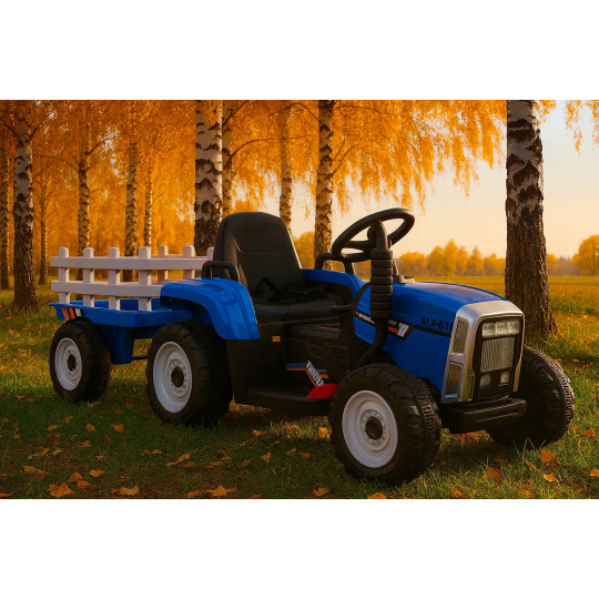 Tractor albastru pentru copii cu remorcă