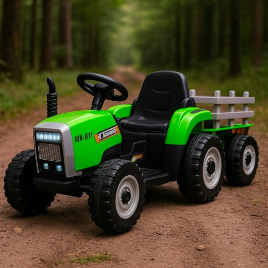 Tractor pentru copii cu remorcă de culoare verde