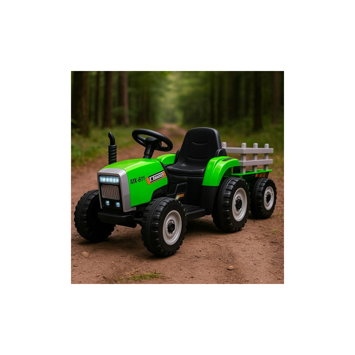 Tractor pentru copii cu remorcă de culoare verde