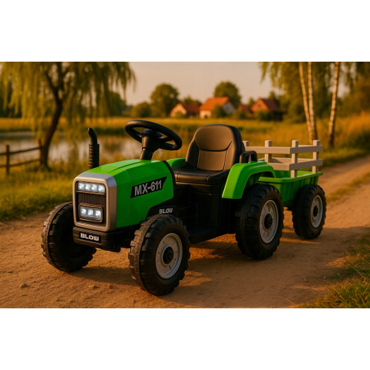 Tractor pentru copii cu remorcă de culoare verde