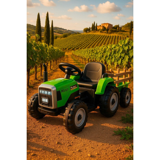 Tractor pentru copii cu remorcă de culoare verde