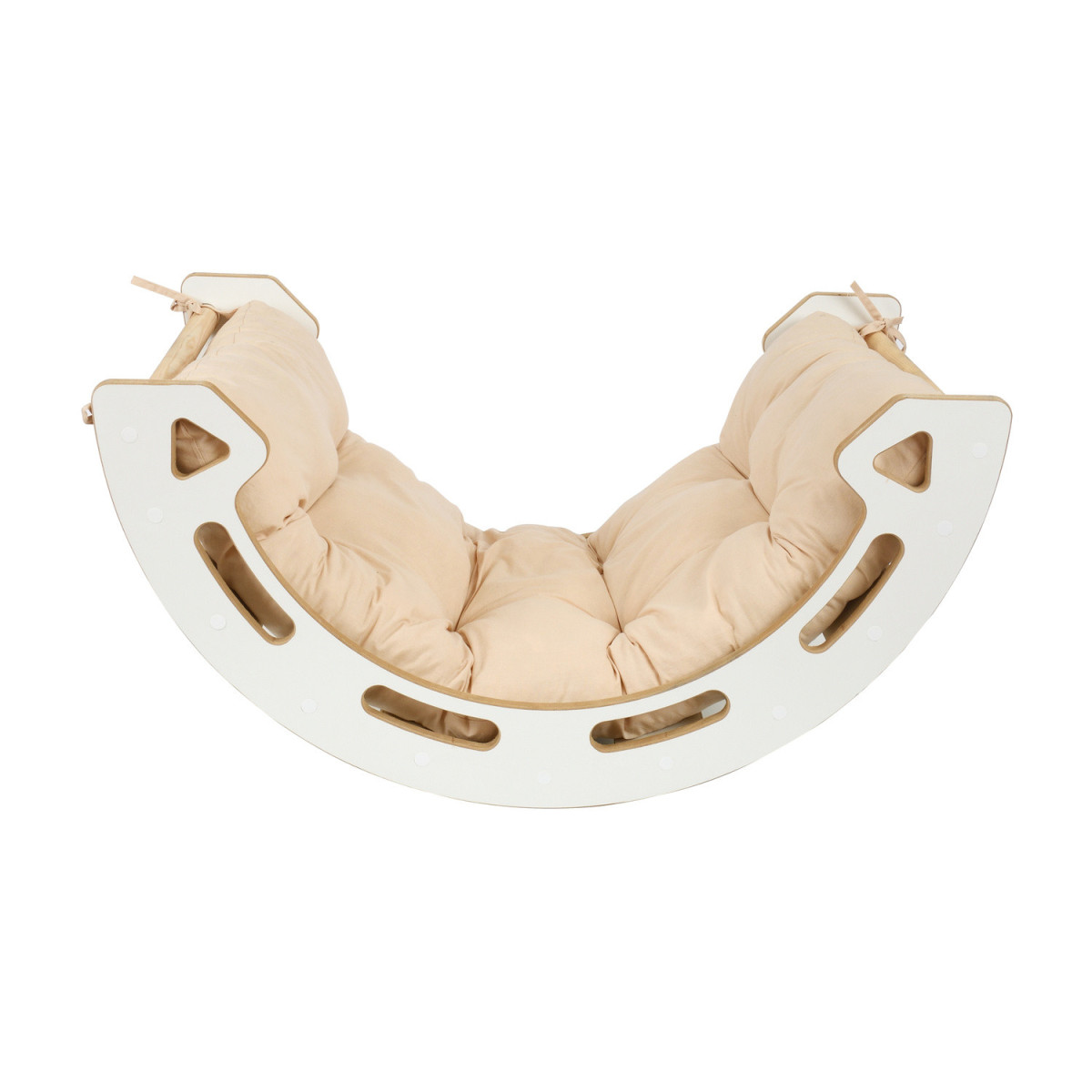 Leagăn echilibrat mare din lemn pentru copii cu pernă bej