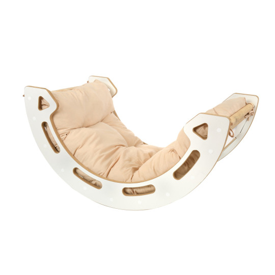 Leagăn echilibrat mare din lemn pentru copii cu pernă bej