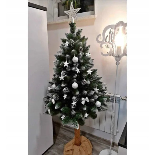 Pomul artificial pe trunchi, brad cu diamante și conuri, 180cm, PREMIUM