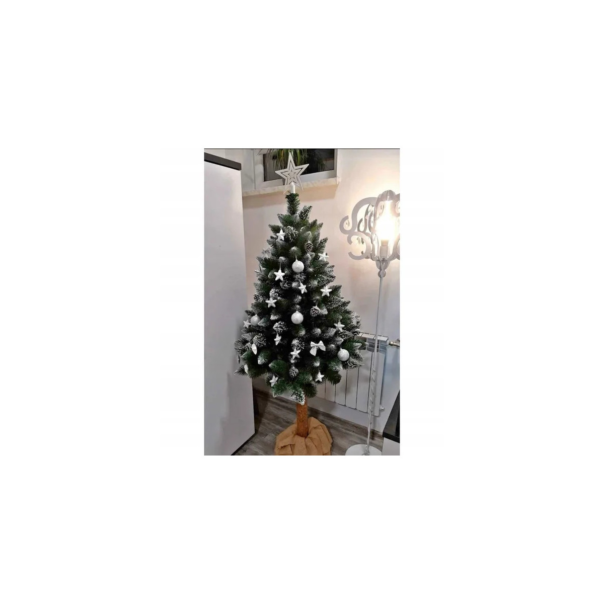 Pomul artificial pe trunchi, brad cu diamante și conuri, 180cm, PREMIUM