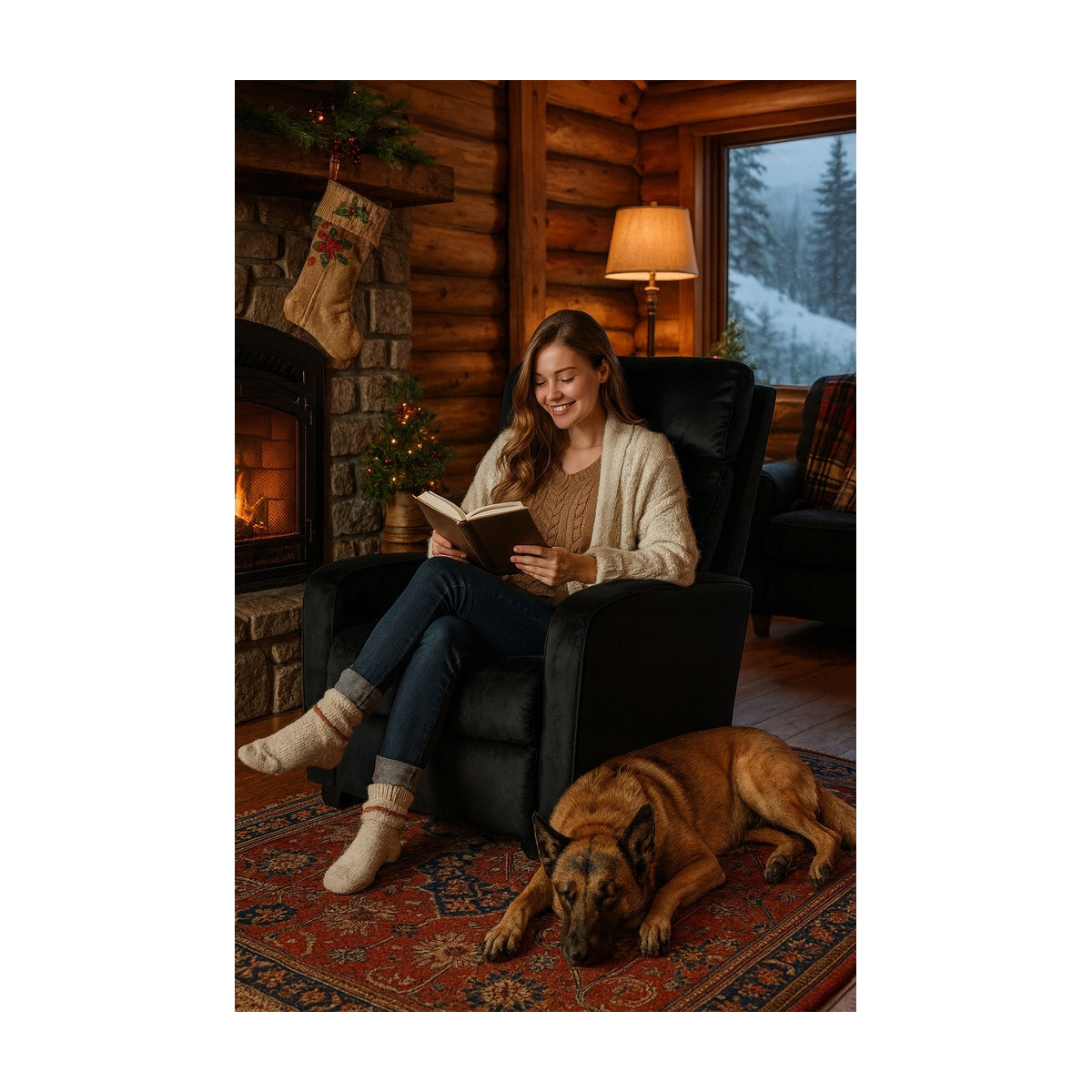 Fotoliu extensibilă din catifea neagră