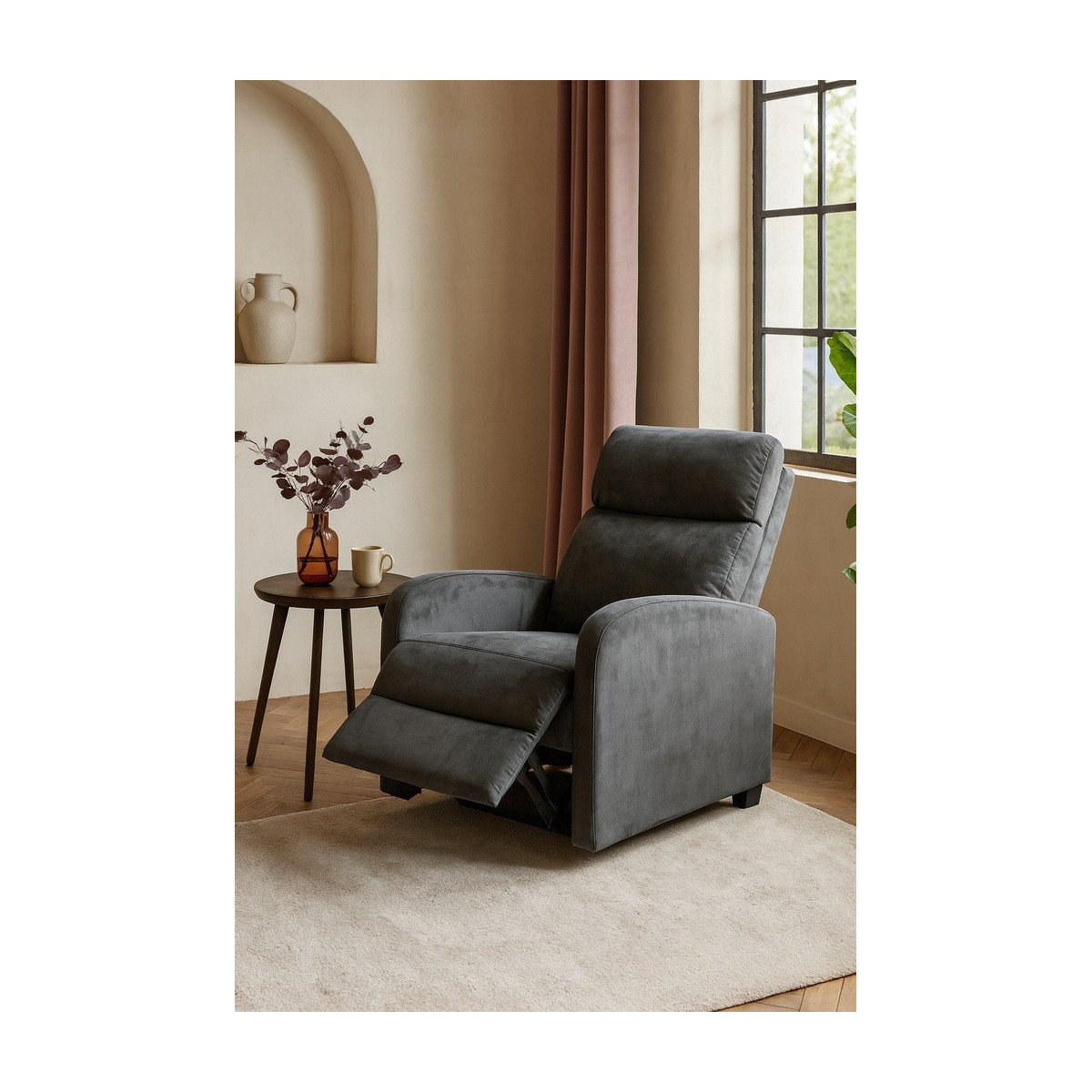 Fotoliu extensibilă de culoare gri - catifea